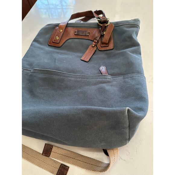 Crate and Barrel x FRYE Blue-Grey Canvas brown leather Backpack org $228.00 - Picture 16 of 16